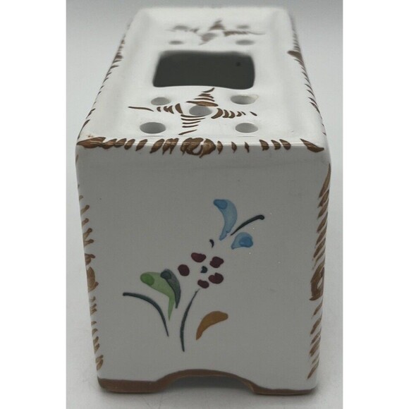 Vintage Portugal Frog Vase Hand painted Pretty Flowers Flower Arranger - Picture 2 of 7